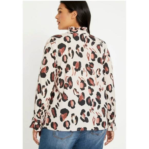 Eloquii Panthera SZ 22 Silky Animal Print Blouse Career Work Office Ruffle - Picture 4 of 8